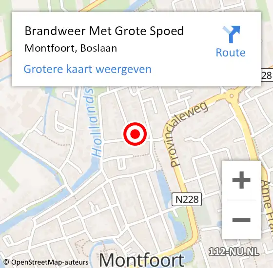 Locatie op kaart van de 112 melding: Brandweer Met Grote Spoed Naar Montfoort, Boslaan op 5 maart 2022 21:05