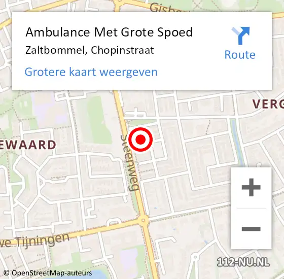 Locatie op kaart van de 112 melding: Ambulance Met Grote Spoed Naar Zaltbommel, Chopinstraat op 5 maart 2022 21:31