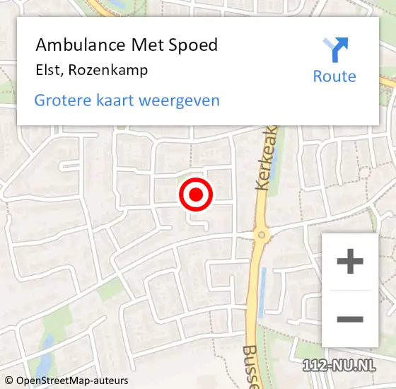 Locatie op kaart van de 112 melding: Ambulance Met Spoed Naar Elst, Rozenkamp op 5 maart 2022 21:33
