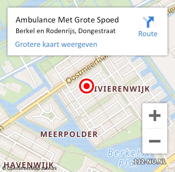 Locatie op kaart van de 112 melding: Ambulance Met Grote Spoed Naar Berkel en Rodenrijs, Dongestraat op 5 maart 2022 21:40