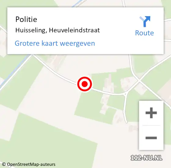 Locatie op kaart van de 112 melding: Politie Huisseling, Heuveleindstraat op 5 maart 2022 21:55