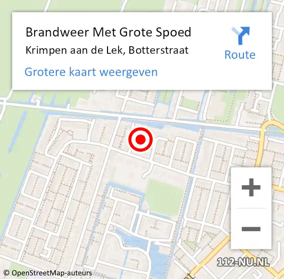 Locatie op kaart van de 112 melding: Brandweer Met Grote Spoed Naar Krimpen aan de Lek, Botterstraat op 5 maart 2022 22:09