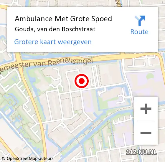 Locatie op kaart van de 112 melding: Ambulance Met Grote Spoed Naar Gouda, van den Boschstraat op 5 maart 2022 22:49