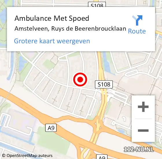 Locatie op kaart van de 112 melding: Ambulance Met Spoed Naar Amstelveen, Ruys de Beerenbroucklaan op 5 maart 2022 22:52