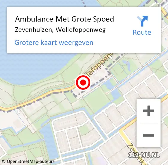 Locatie op kaart van de 112 melding: Ambulance Met Grote Spoed Naar Zevenhuizen, Wollefoppenweg op 5 maart 2022 23:09