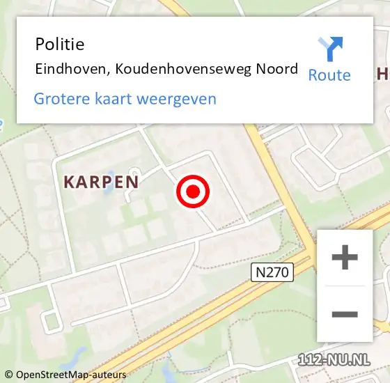 Locatie op kaart van de 112 melding: Politie Eindhoven, Koudenhovenseweg Noord op 5 maart 2022 23:18