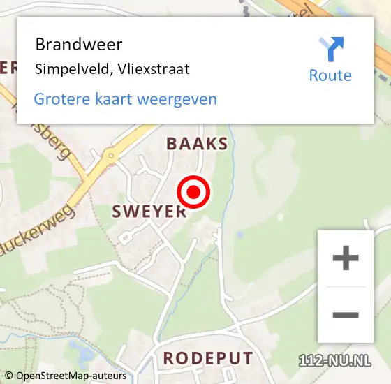 Locatie op kaart van de 112 melding: Brandweer Simpelveld, Vliexstraat op 10 juli 2014 10:48