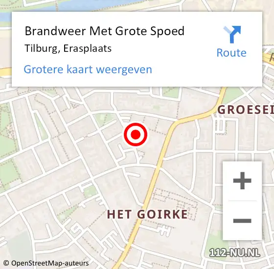 Locatie op kaart van de 112 melding: Brandweer Met Grote Spoed Naar Tilburg, Erasplaats op 5 maart 2022 23:31