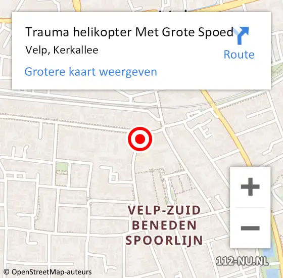 Locatie op kaart van de 112 melding: Trauma helikopter Met Grote Spoed Naar Velp, Kerkallee op 5 maart 2022 23:32