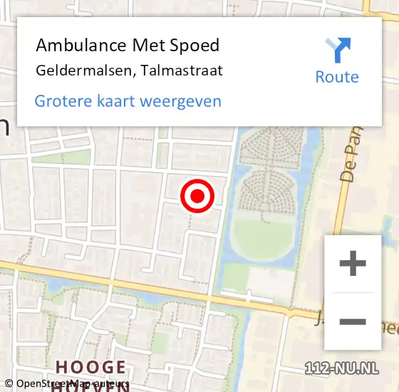 Locatie op kaart van de 112 melding: Ambulance Met Spoed Naar Geldermalsen, Talmastraat op 5 maart 2022 23:36