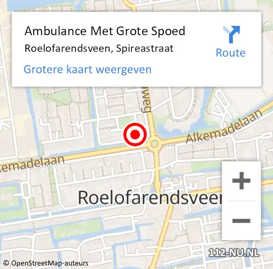 Locatie op kaart van de 112 melding: Ambulance Met Grote Spoed Naar Roelofarendsveen, Spireastraat op 6 maart 2022 01:08