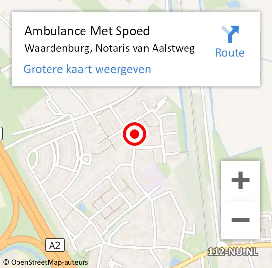 Locatie op kaart van de 112 melding: Ambulance Met Spoed Naar Waardenburg, Notaris van Aalstweg op 6 maart 2022 01:22