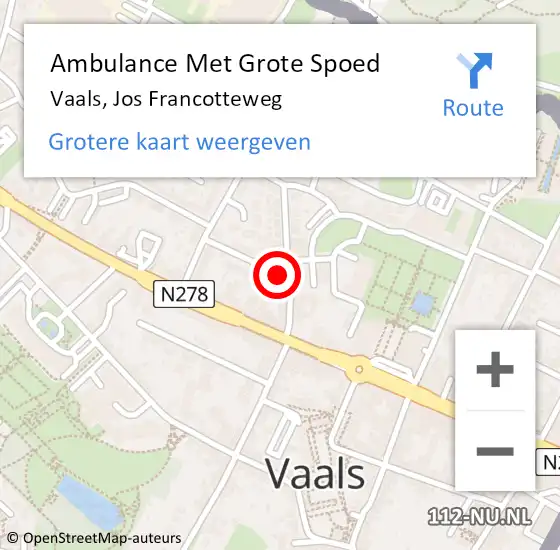 Locatie op kaart van de 112 melding: Ambulance Met Grote Spoed Naar Vaals, Jos Francotteweg op 6 maart 2022 01:23