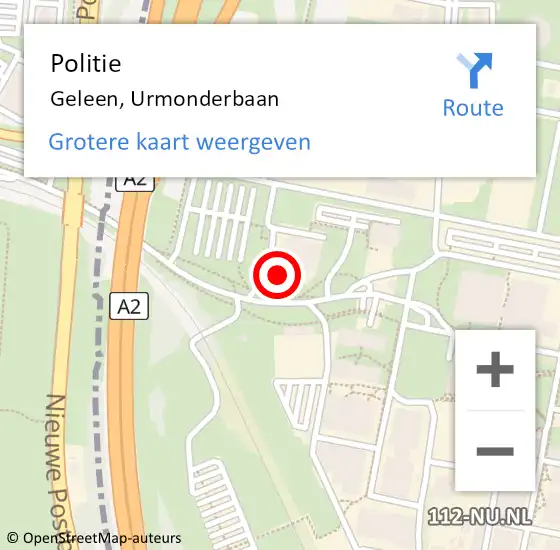 Locatie op kaart van de 112 melding: Politie Geleen, Urmonderbaan op 6 maart 2022 02:41