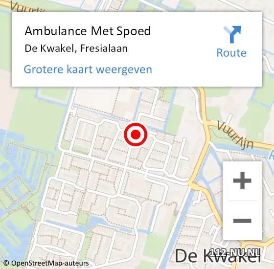 Locatie op kaart van de 112 melding: Ambulance Met Spoed Naar De Kwakel, Fresialaan op 6 maart 2022 03:43