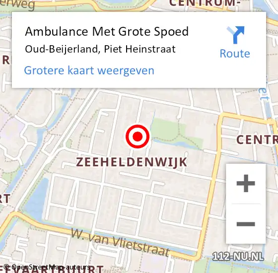 Locatie op kaart van de 112 melding: Ambulance Met Grote Spoed Naar Oud-Beijerland, Piet Heinstraat op 6 maart 2022 05:03