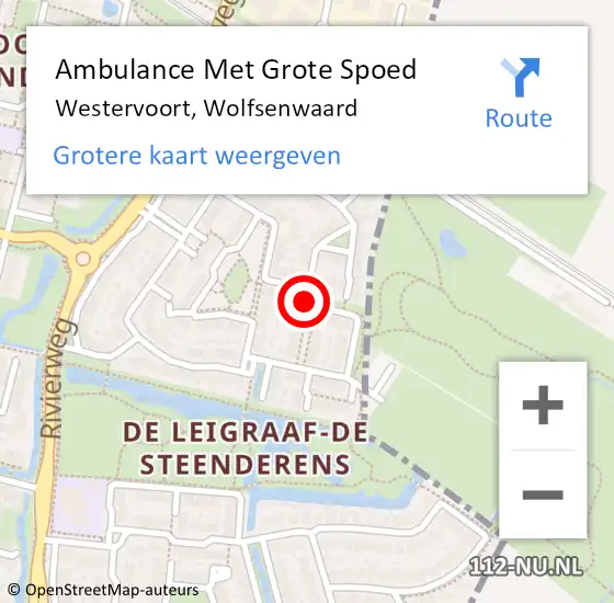 Locatie op kaart van de 112 melding: Ambulance Met Grote Spoed Naar Westervoort, Wolfsenwaard op 6 maart 2022 05:08