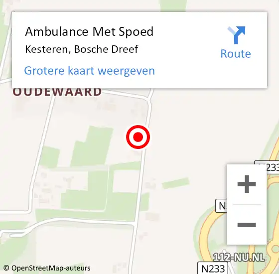 Locatie op kaart van de 112 melding: Ambulance Met Spoed Naar Kesteren, Bosche Dreef op 6 maart 2022 06:32