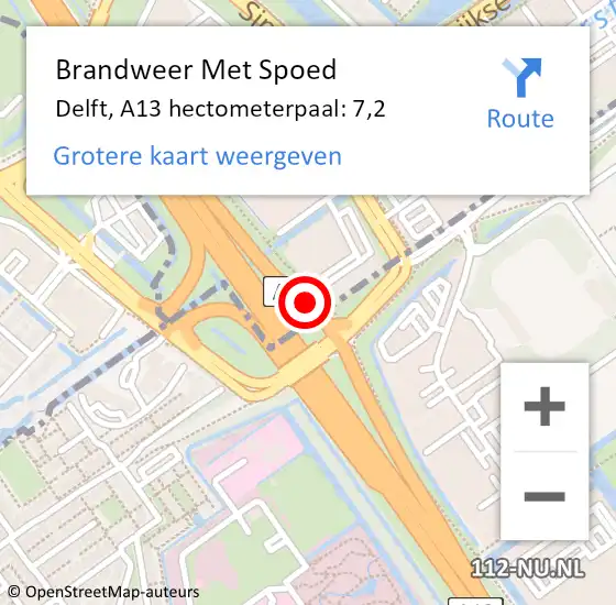 Locatie op kaart van de 112 melding: Brandweer Met Spoed Naar Rijswijk, A13 hectometerpaal: 7,2 op 6 maart 2022 07:10