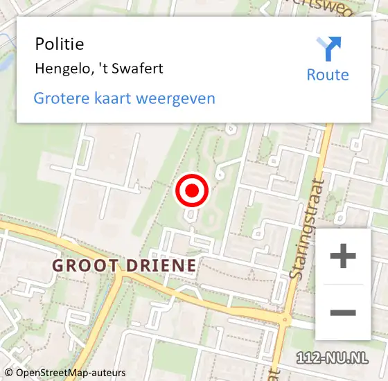 Locatie op kaart van de 112 melding: Politie Hengelo, 't Swafert op 6 maart 2022 07:22