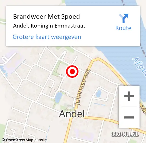 Locatie op kaart van de 112 melding: Brandweer Met Spoed Naar Andel, Koningin Emmastraat op 6 maart 2022 07:36