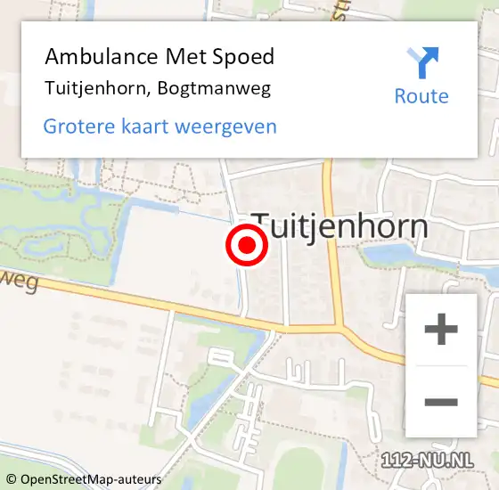 Locatie op kaart van de 112 melding: Ambulance Met Spoed Naar Tuitjenhorn, Bogtmanweg op 6 maart 2022 08:07