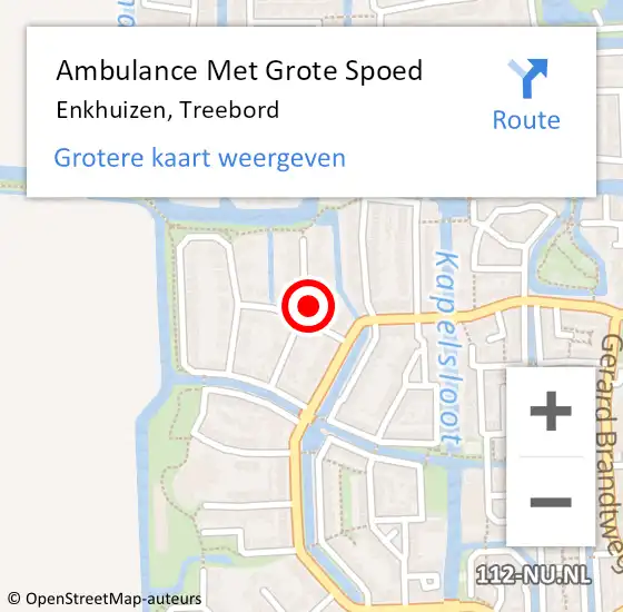 Locatie op kaart van de 112 melding: Ambulance Met Grote Spoed Naar Enkhuizen, Treebord op 6 maart 2022 09:07