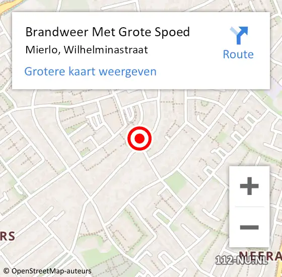 Locatie op kaart van de 112 melding: Brandweer Met Grote Spoed Naar Mierlo, Wilhelminastraat op 6 maart 2022 09:30