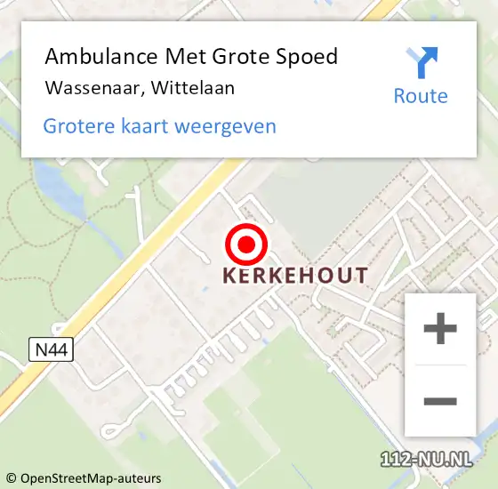 Locatie op kaart van de 112 melding: Ambulance Met Grote Spoed Naar Wassenaar, Wittelaan op 6 maart 2022 09:54