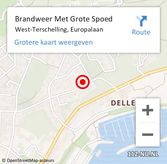 Locatie op kaart van de 112 melding: Brandweer Met Grote Spoed Naar West-Terschelling, Europalaan op 6 maart 2022 10:00