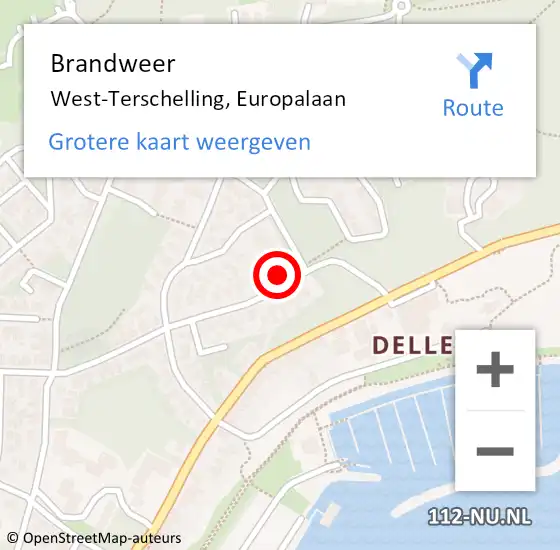 Locatie op kaart van de 112 melding: Brandweer West-Terschelling, Europalaan op 6 maart 2022 10:02