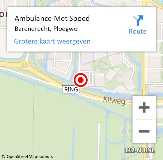 Locatie op kaart van de 112 melding: Ambulance Met Spoed Naar Barendrecht, Ploegwei op 6 maart 2022 10:23