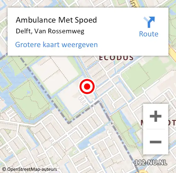 Locatie op kaart van de 112 melding: Ambulance Met Spoed Naar Delft, Van Rossemweg op 6 maart 2022 10:31