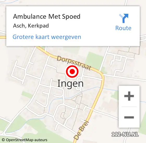 Locatie op kaart van de 112 melding: Ambulance Met Spoed Naar Asch, Kerkpad op 6 maart 2022 10:38