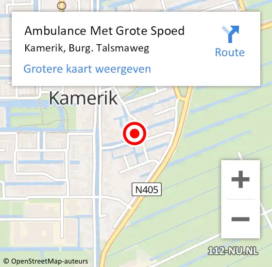 Locatie op kaart van de 112 melding: Ambulance Met Grote Spoed Naar Kamerik, Burg. Talsmaweg op 6 maart 2022 11:35