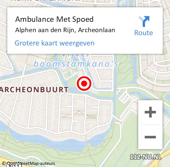 Locatie op kaart van de 112 melding: Ambulance Met Spoed Naar Alphen aan den Rijn, Archeonlaan op 6 maart 2022 11:41