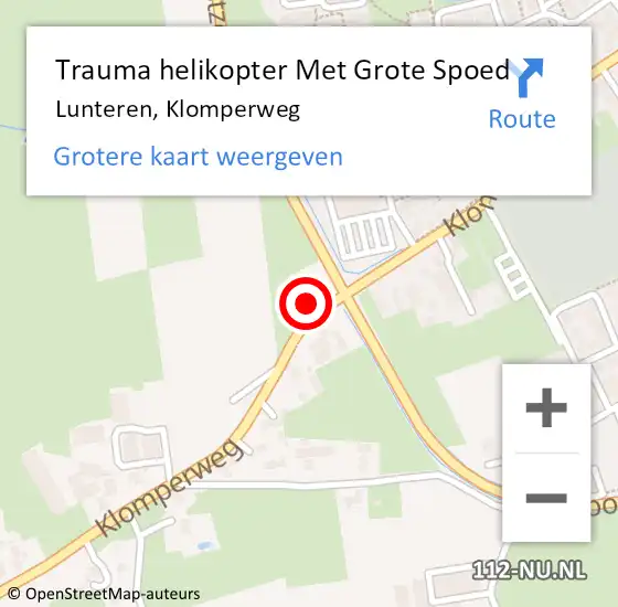 Locatie op kaart van de 112 melding: Trauma helikopter Met Grote Spoed Naar Lunteren, Klomperweg op 6 maart 2022 11:58