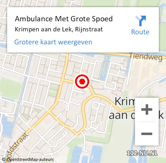 Locatie op kaart van de 112 melding: Ambulance Met Grote Spoed Naar Krimpen aan de Lek, Rijnstraat op 6 maart 2022 12:33