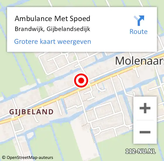 Locatie op kaart van de 112 melding: Ambulance Met Spoed Naar Brandwijk, Gijbelandsedijk op 6 maart 2022 12:53