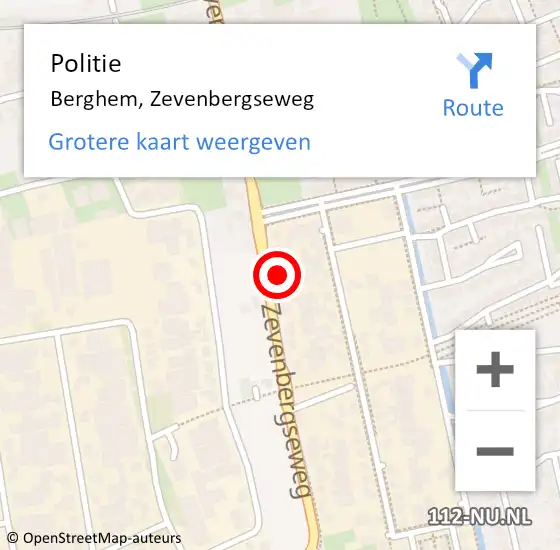 Locatie op kaart van de 112 melding: Politie Berghem, Zevenbergseweg op 6 maart 2022 12:56