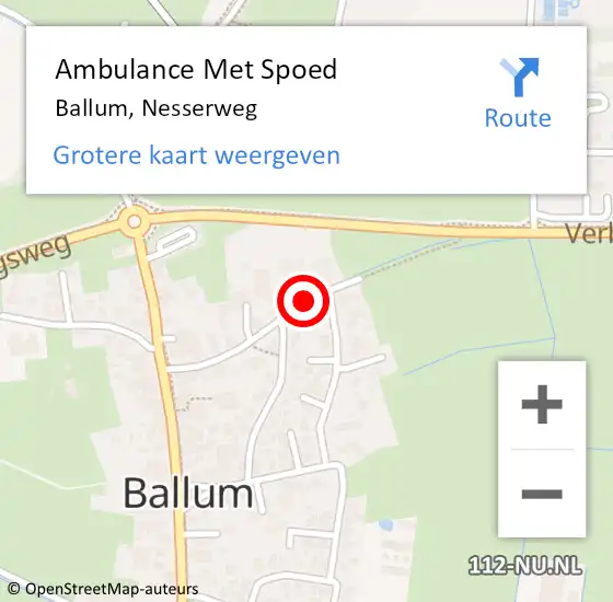 Locatie op kaart van de 112 melding: Ambulance Met Spoed Naar Ballum, Nesserweg op 10 juli 2014 11:29