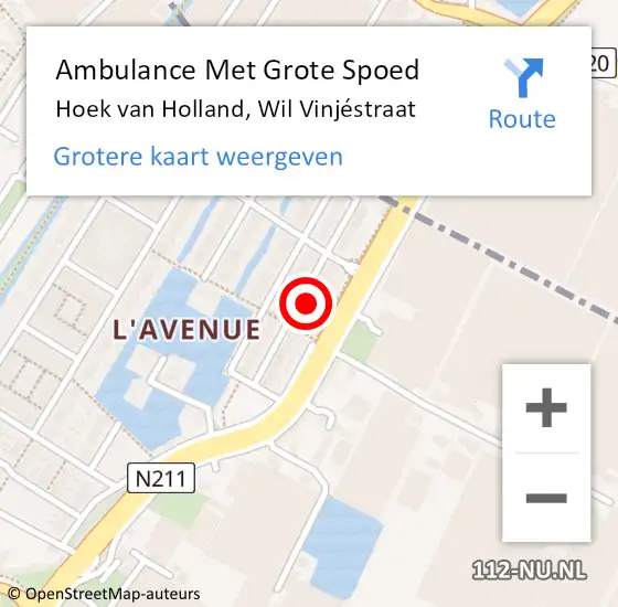 Locatie op kaart van de 112 melding: Ambulance Met Grote Spoed Naar Hoek van Holland, Wil Vinjéstraat op 6 maart 2022 13:30