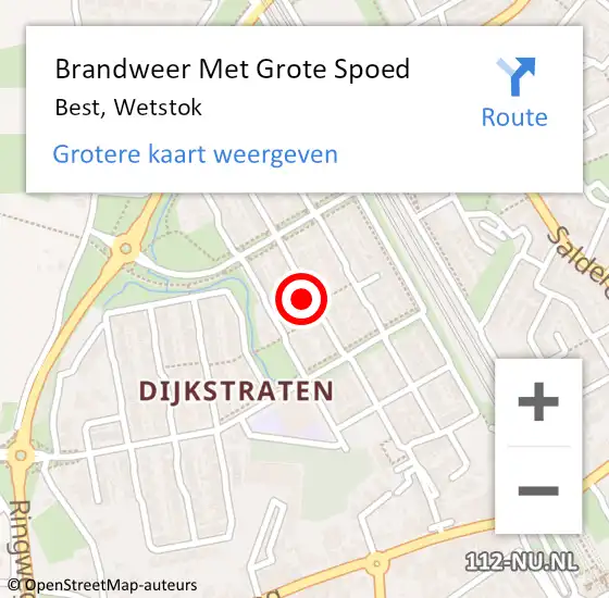 Locatie op kaart van de 112 melding: Brandweer Met Grote Spoed Naar Best, Wetstok op 6 maart 2022 13:31