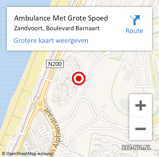 Locatie op kaart van de 112 melding: Ambulance Met Grote Spoed Naar Zandvoort, Boulevard Barnaart op 6 maart 2022 13:43