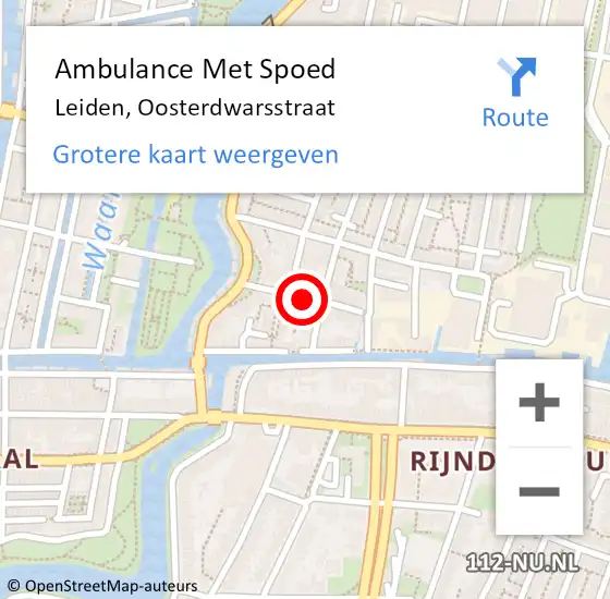 Locatie op kaart van de 112 melding: Ambulance Met Spoed Naar Leiden, Oosterdwarsstraat op 6 maart 2022 14:14