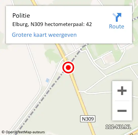 Locatie op kaart van de 112 melding: Politie Elburg, N309 hectometerpaal: 42 op 6 maart 2022 14:14