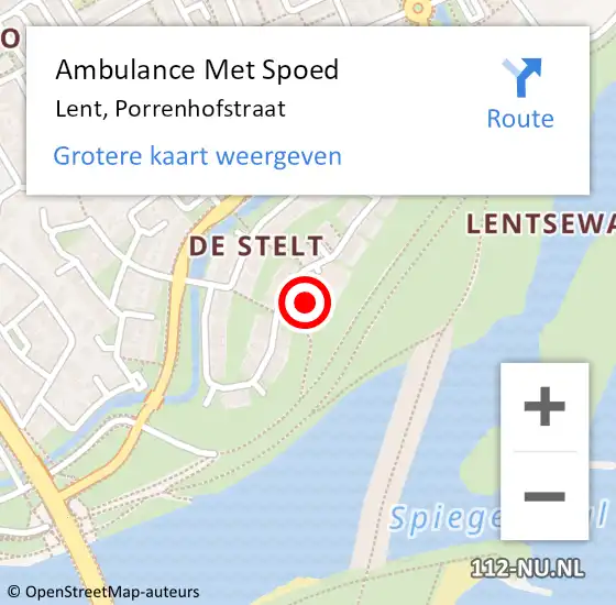 Locatie op kaart van de 112 melding: Ambulance Met Spoed Naar Lent, Porrenhofstraat op 6 maart 2022 14:24