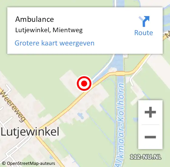 Locatie op kaart van de 112 melding: Ambulance Lutjewinkel, Mientweg op 6 maart 2022 14:29