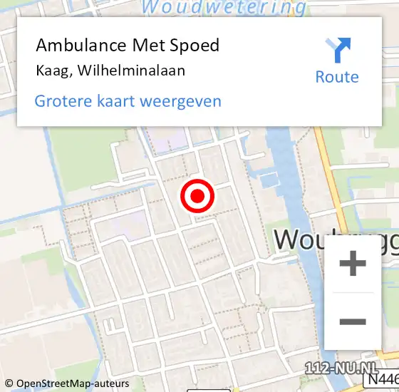 Locatie op kaart van de 112 melding: Ambulance Met Spoed Naar Kaag, Wilhelminalaan op 6 maart 2022 14:53