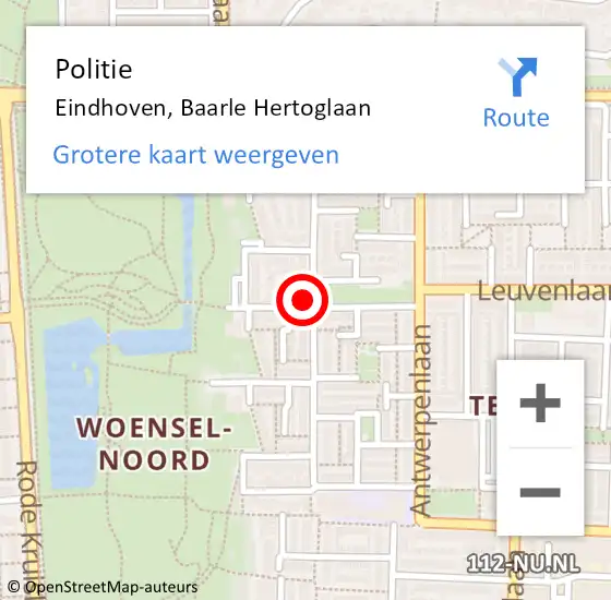 Locatie op kaart van de 112 melding: Politie Eindhoven, Baarle Hertoglaan op 6 maart 2022 15:01